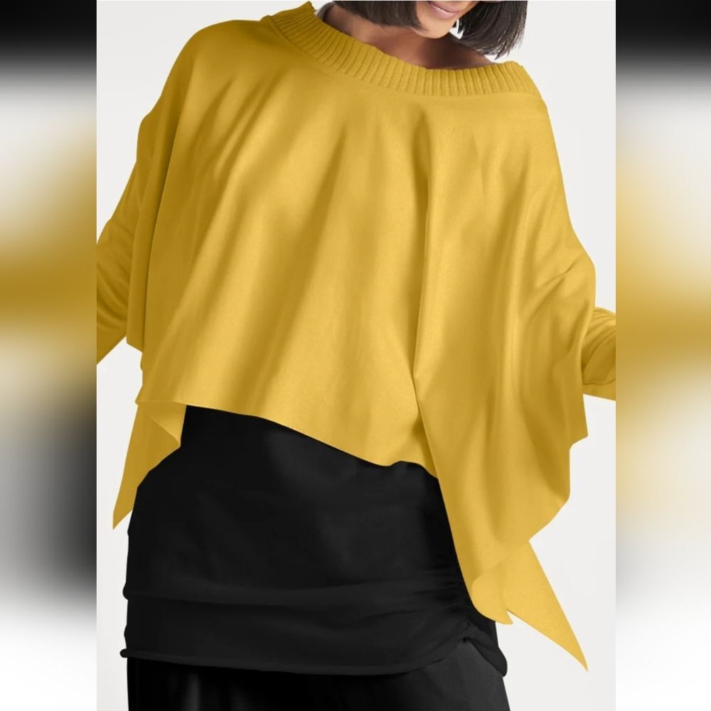 Planet By Lauren G Flowy Mustard Yellow Chartreuse Pima Long Sleeve Top OS